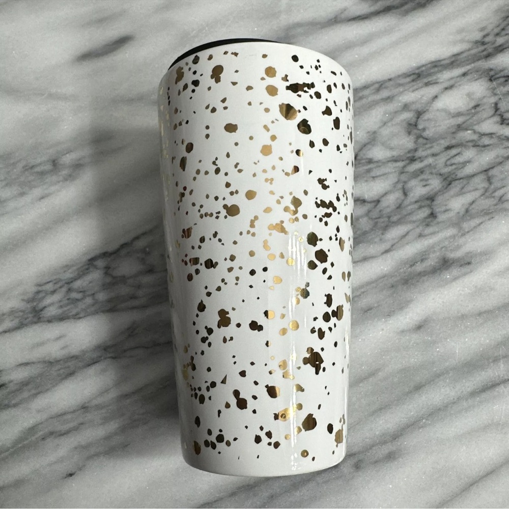 2019 Starbucks White & Gold Confetti Glitter Ceramic Tumbler Travel Coffee Mug - Picture 2 of 5